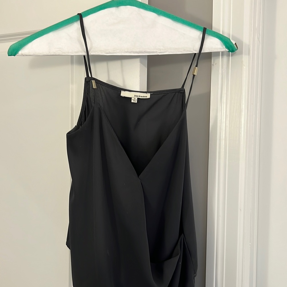 Charcoal colored silk top.